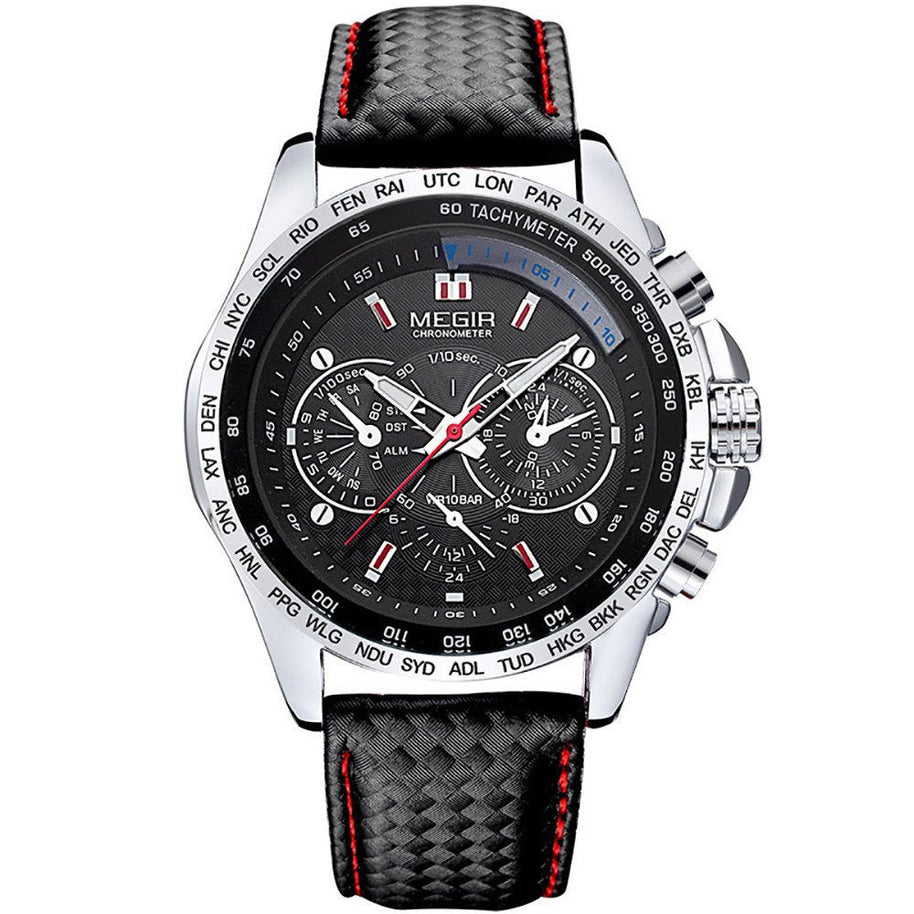WW | Herren-Quartz-Uhr mit Lederarmband - Kostenloser Versand
