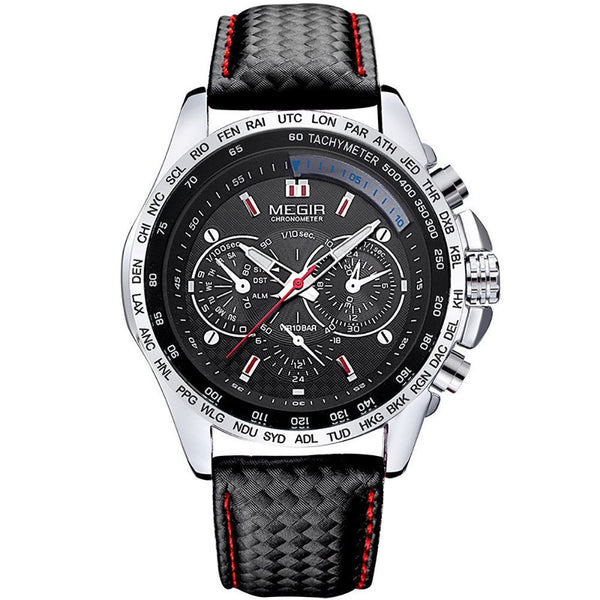 WW | Herren-Quartz-Uhr mit Lederarmband - Kostenloser Versand