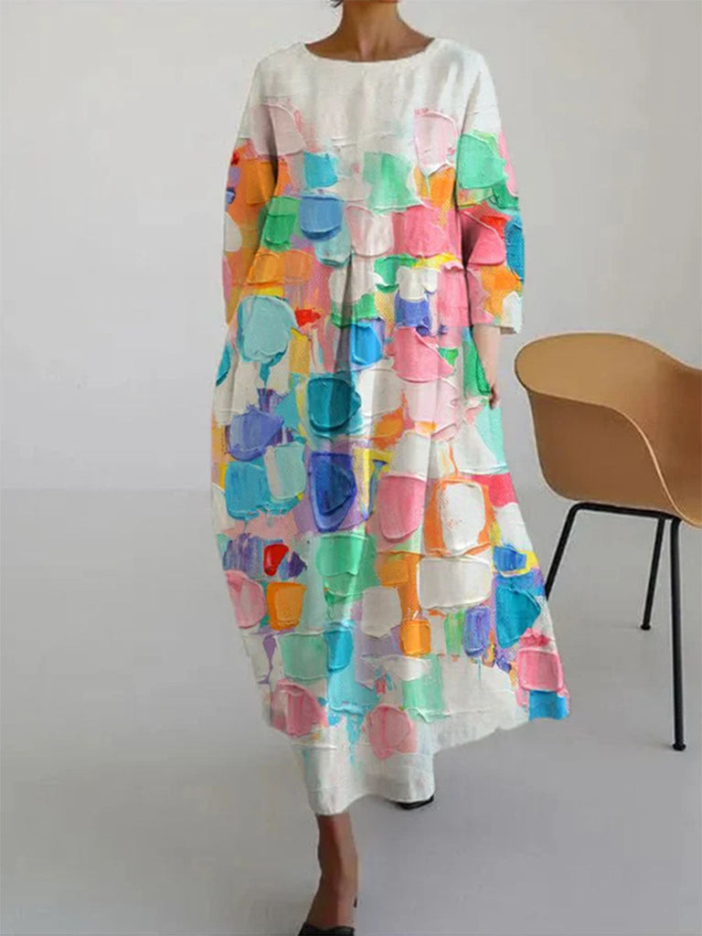 WW | 3d Baumwolle Und Leinen Kleid Mit Halbem Ärmel