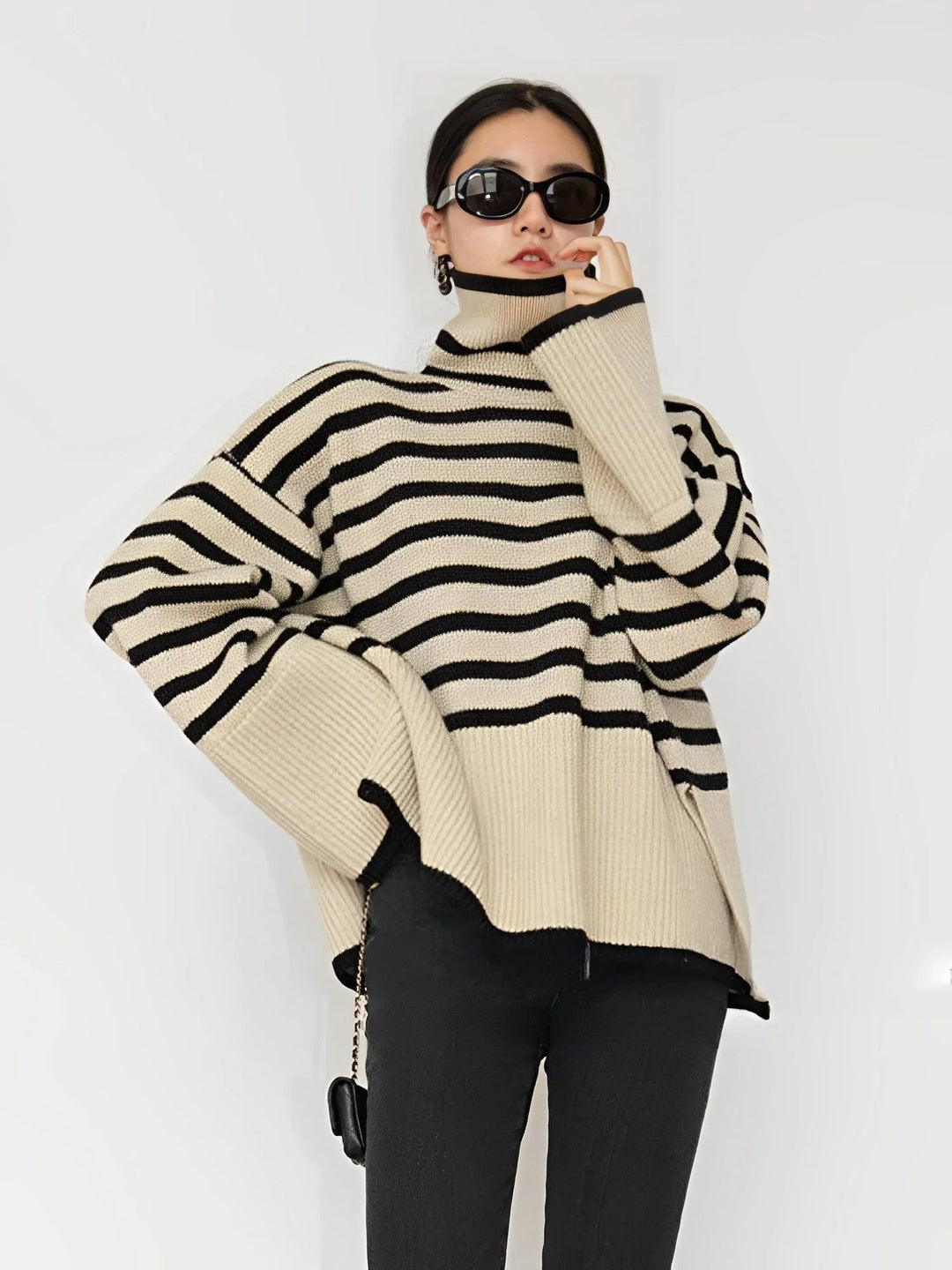 W&W Mode | Oversize-Rollkragenpullover aus Baumwoll für Damen - Perfekt für Freizeit-Tage