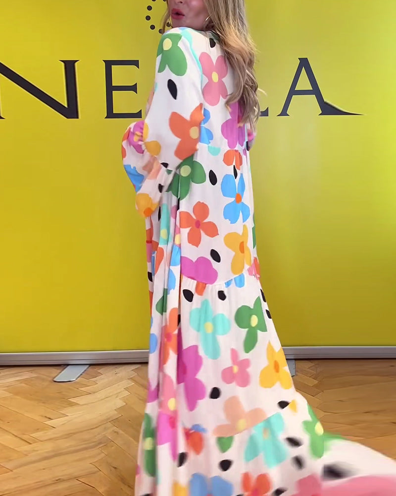 Noa - Lässiges Kleid mit Trompetenärmeln und Blumenmuster