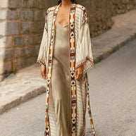 WW | Boho Plus Size Kimono mit Bindegürtel Maxi Tunika