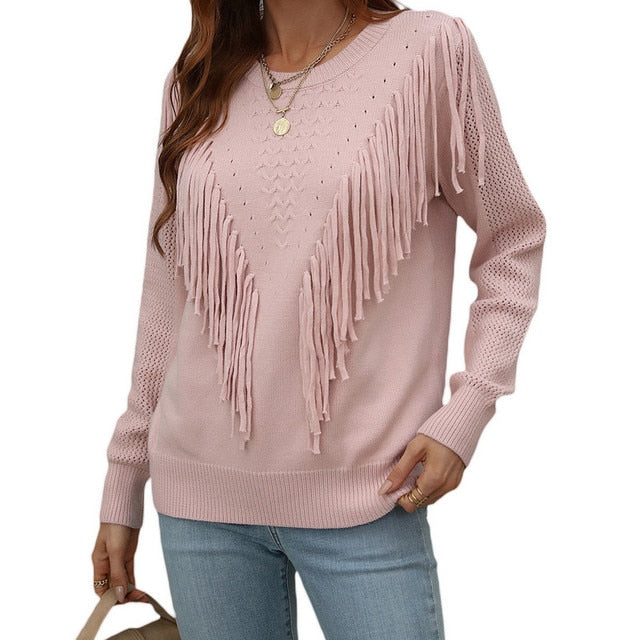 WW Sweater | Trendiger sommerpullover damen mit einzigartigem Quastendesign
