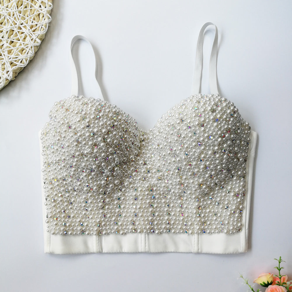Figurformendes Damen-Bustier mit Fischgrätmuster, Perlen und Strass