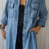 WW | Bequeme Lange Hemdbluse aus Faux-Denim