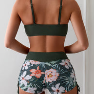 WW | 2 Teiliges Bikini Mit Grünem Blumenmuster Und Hoher Taille