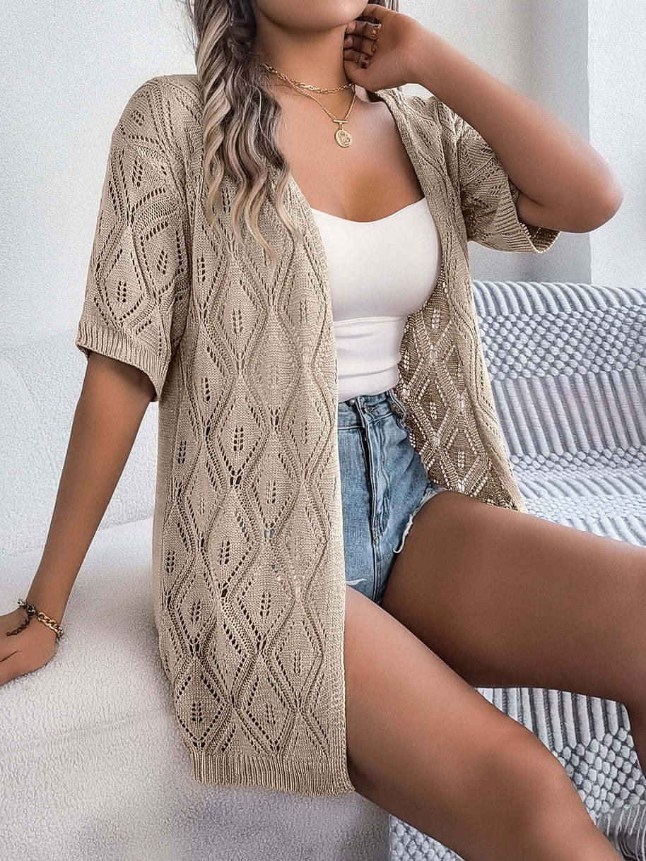 WW | Durchbrochene Offene Front Halbarm-Cardigan