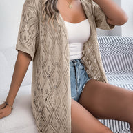 WW | Durchbrochene Offene Front Halbarm-Cardigan