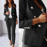 Damen elegantes Business-Anzug-Set mit doppelter Knopfleiste und schmaler Passform WW