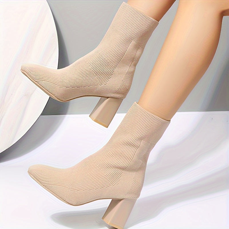W&W Mode | Strickstiefel Mit Halbhohem Schaft Und Blockabsatz