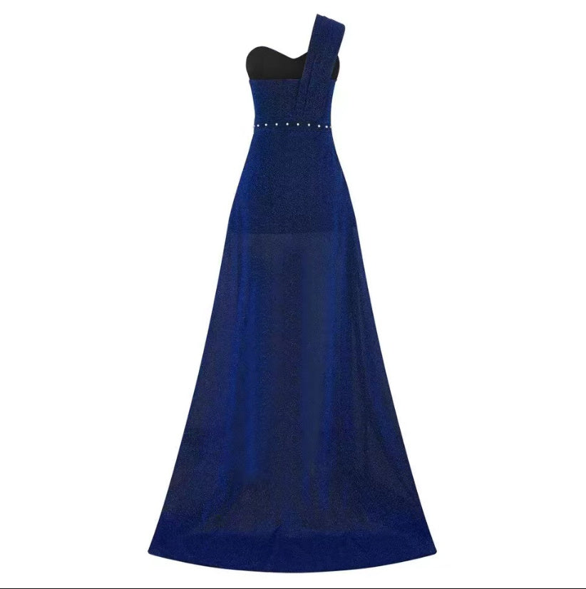 WW | Einseitiges Ärmelloses Glänzendes Split Kleid