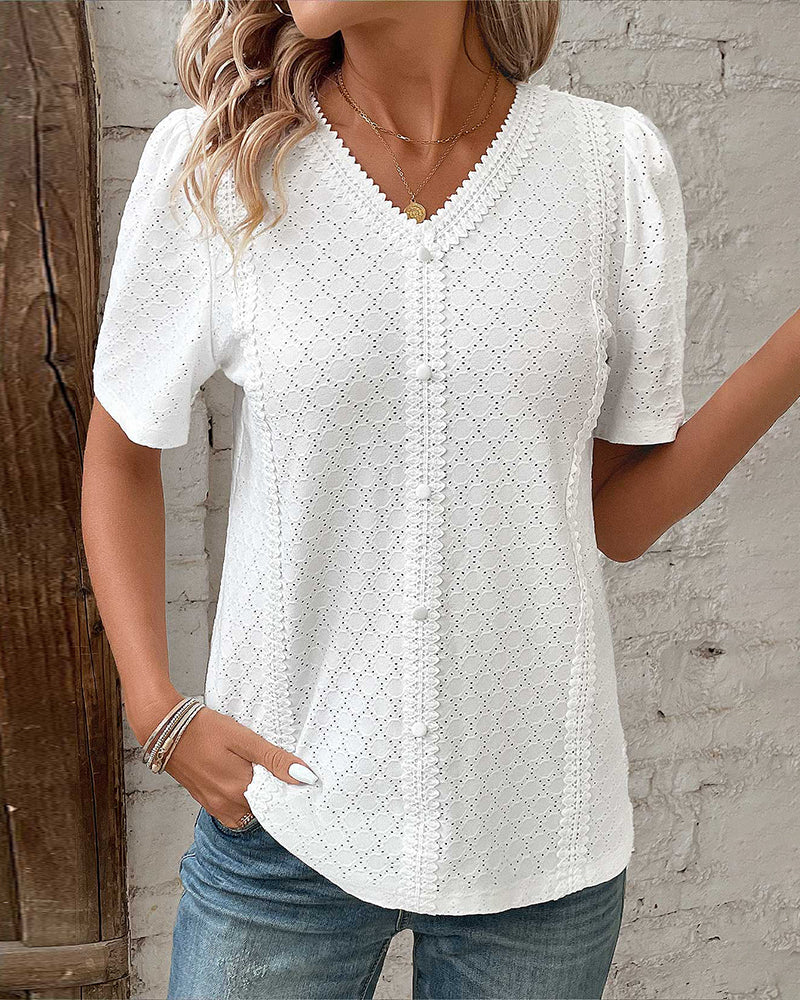 WW | Unifarbenes Top mit Blasenärmel