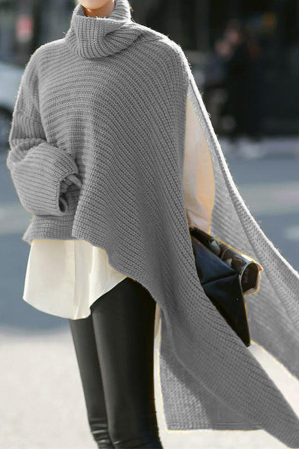 WW | Landyn Mode Reines Farb Hohe Hals Unregelmäßiger Pullover