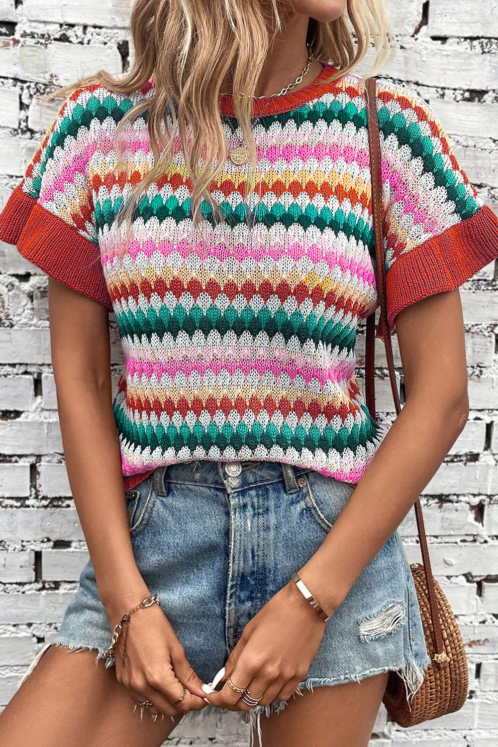 W&W Mode | rotes Crop-Top mit farbiger Struktur Für Frauen