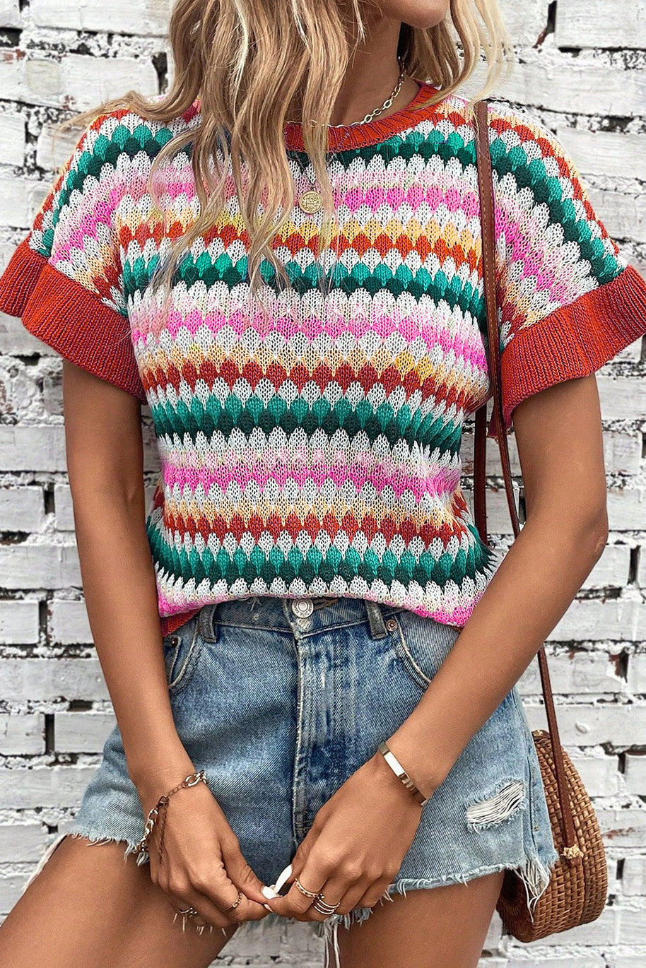 WW | rotes Crop-Top mit farbiger Struktur Für Frauen