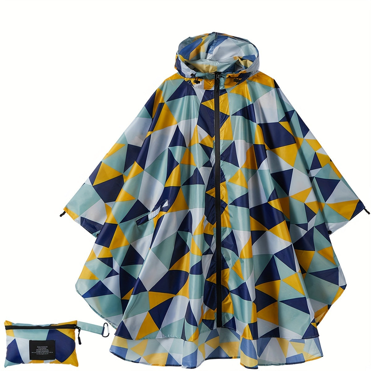 WW | Sportliche Damen Regenponcho Mit Kapuze Und Geometrischem Muster