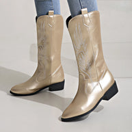 WW - PU-Leder-Cowboystiefel mit weichem Innenfutter
