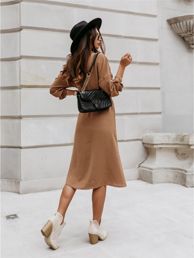 WW - Braunes Midi-Blusenkleid