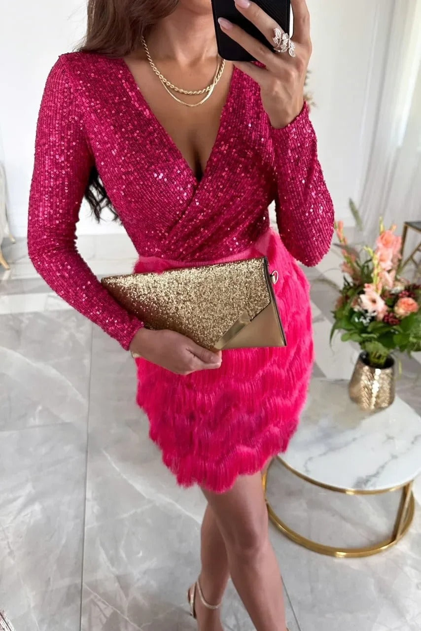 WW | Stilvolles Partykleid Mit Federpailletten