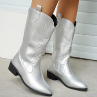 WW - PU-Leder-Cowboystiefel mit weichem Innenfutter