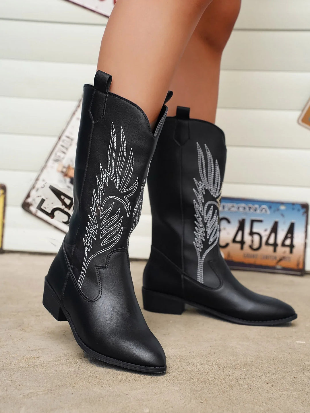 W&W Mode - PU-Leder-Cowboystiefel mit weichem Innenfutter