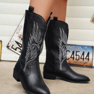 WW - PU-Leder-Cowboystiefel mit weichem Innenfutter