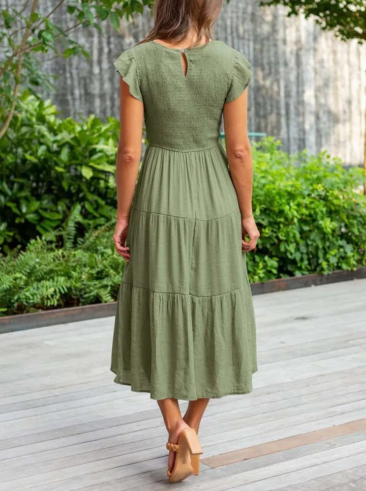 W&W Mode | Elegantes Plissiertes Lagenkleid mit Kurzen Ärmeln
