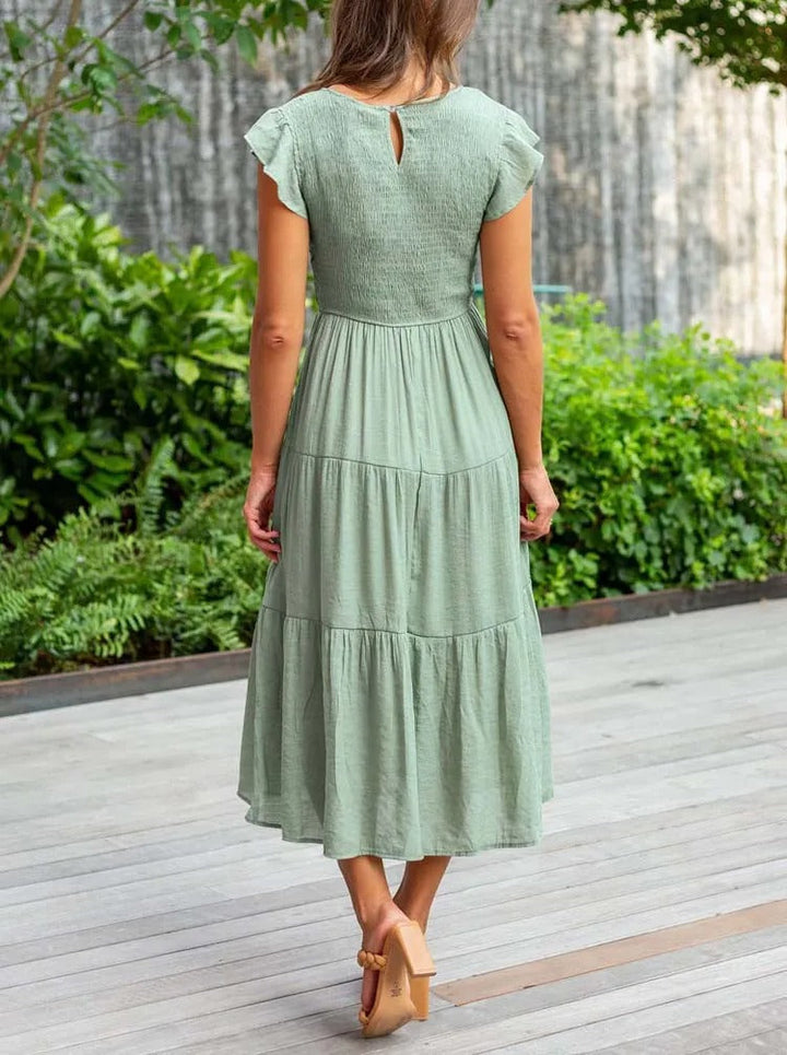 W&W Mode | Elegantes Plissiertes Lagenkleid mit Kurzen Ärmeln