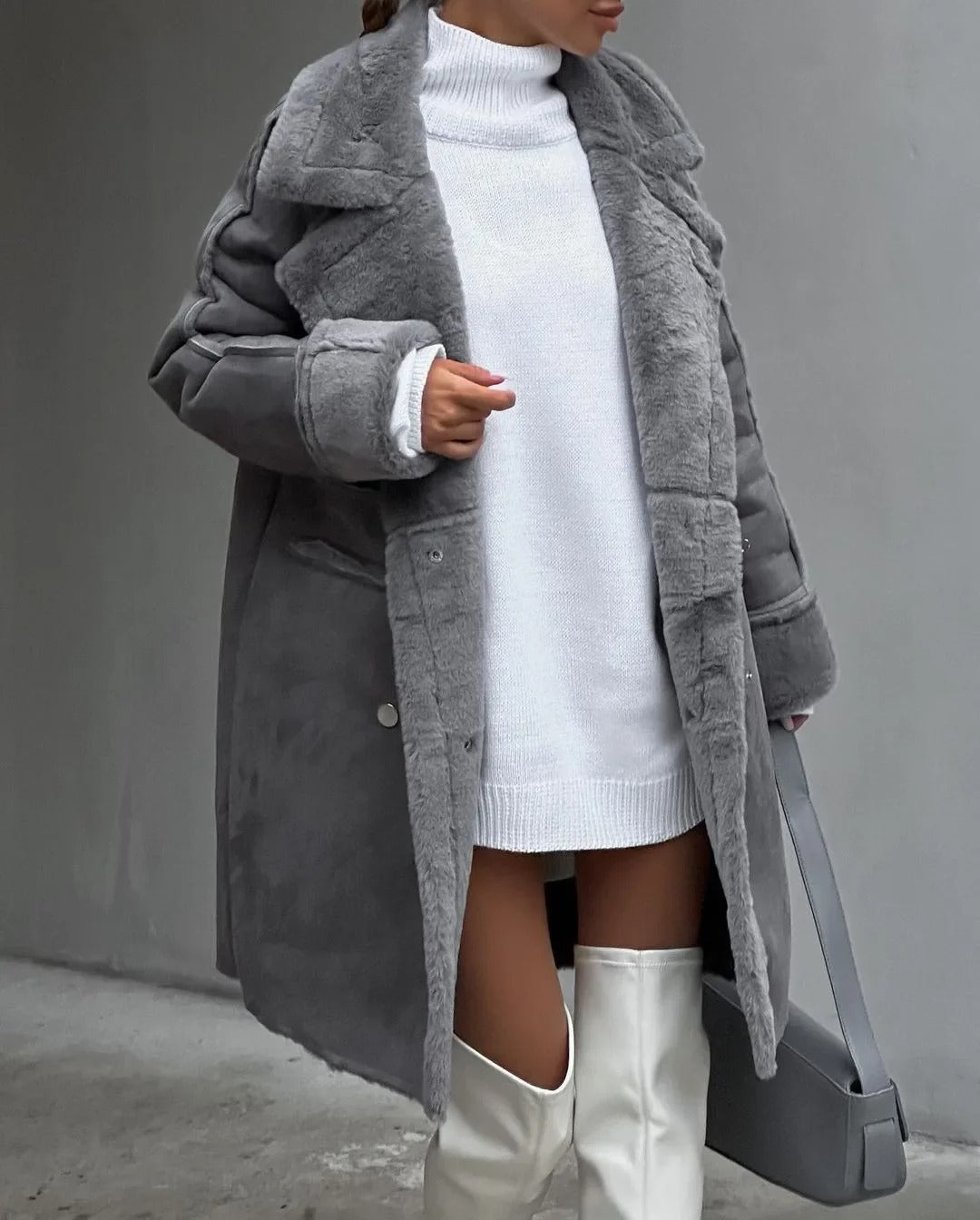 W&W Mode | Lockere Teddyjacke Aus Lammwolle Mit Lässigem Kragen