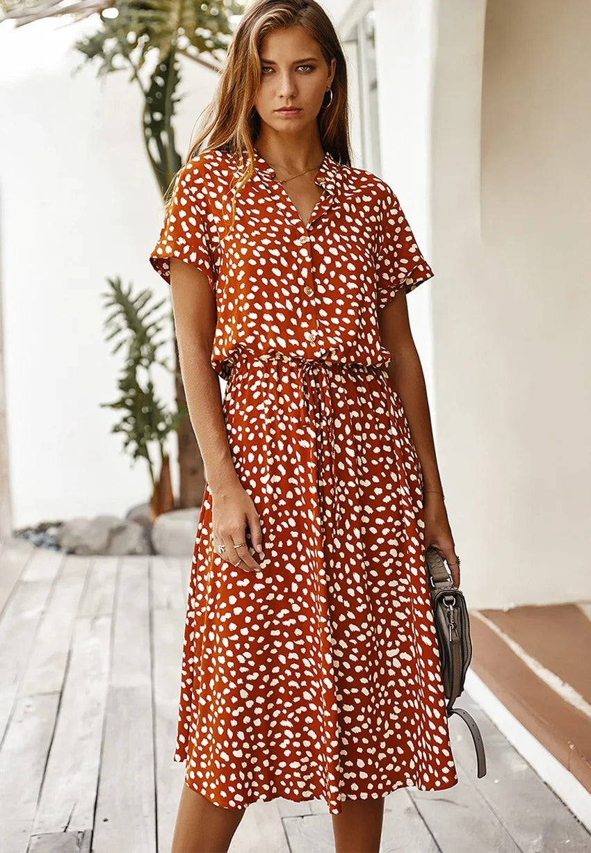 WW Casual Kleid | Gepunktetes kurzärmeliges Sommerkleid