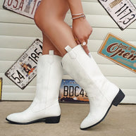 WW - PU-Leder-Cowboystiefel mit weichem Innenfutter