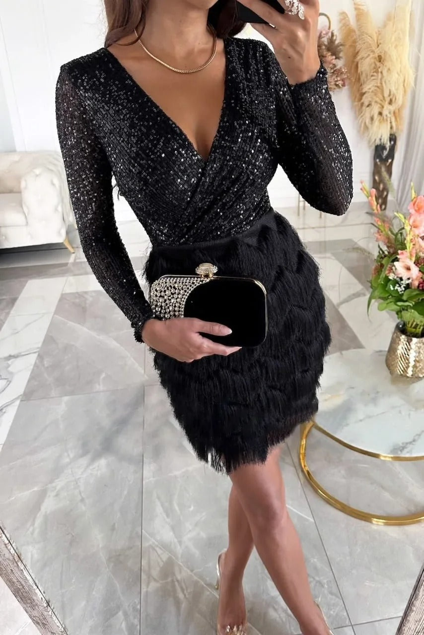 WW | Stilvolles Partykleid Mit Federpailletten
