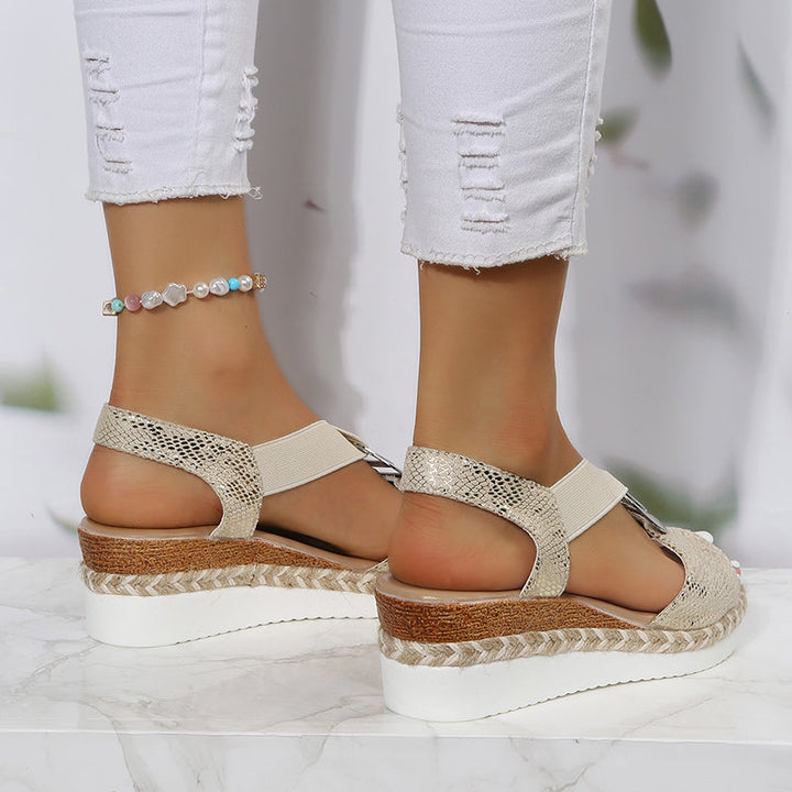 W&W Mode | Keilsandalen mit Schlangendruck - Stilvolles Design