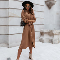 WW - Braunes Midi-Blusenkleid