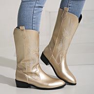WW - PU-Leder-Cowboystiefel mit weichem Innenfutter
