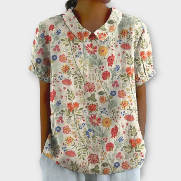 WW | Blumenbluse aus Baumwolle und Leinen