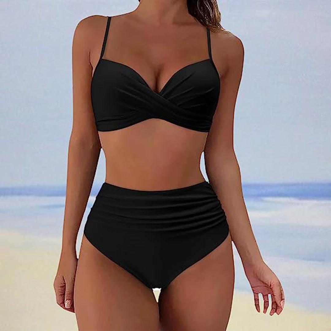 WW - Stylischer gepolsterter High-Waist-Bikini | Klassischer zweiteiliger Badeanzug mit hoher Taille für Damen