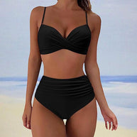 WW - Stylischer gepolsterter High-Waist-Bikini | Klassischer zweiteiliger Badeanzug mit hoher Taille für Damen