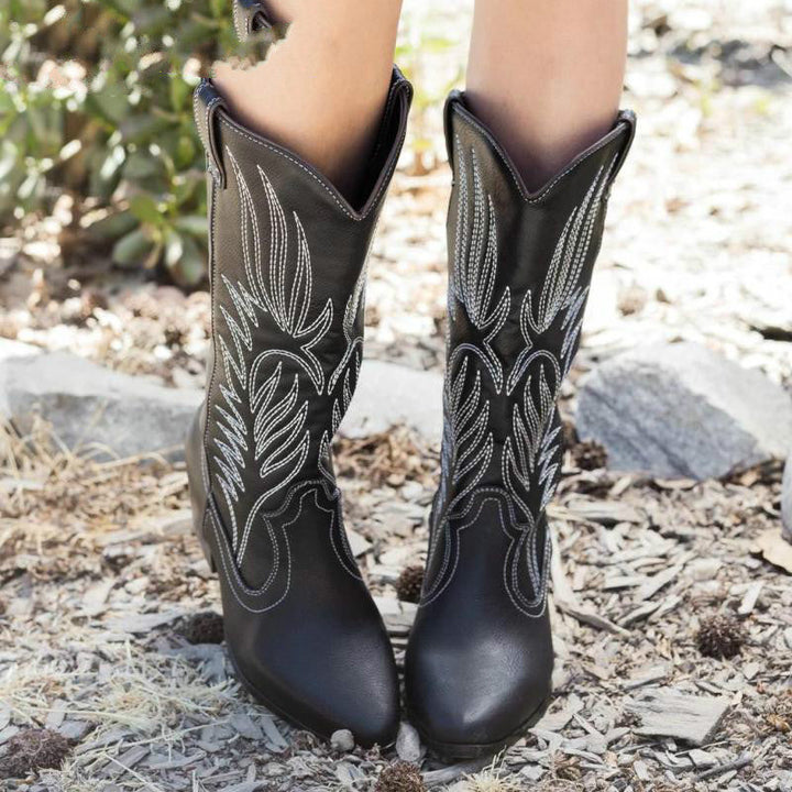 W&W Mode - Bestickte Cowboystiefel mit spitzer Kappe