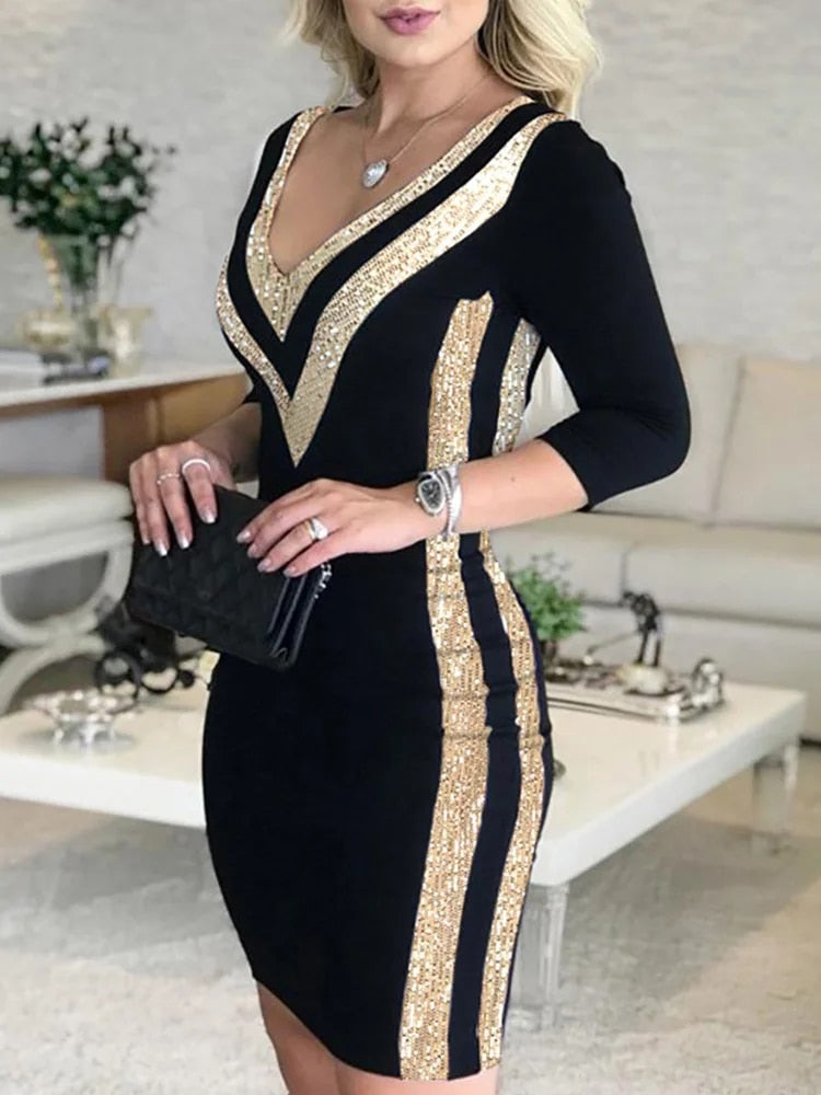 W&W Mode - Farbig gestreiftes Band Bodycon Kleid