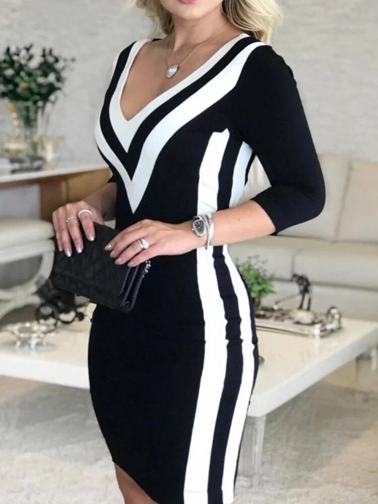 W&W Mode - Farbig gestreiftes Band Bodycon Kleid