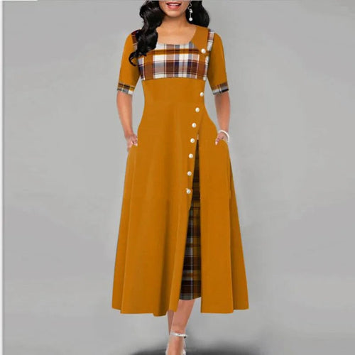 Damen kariertes Kleid mit halben Ärmeln