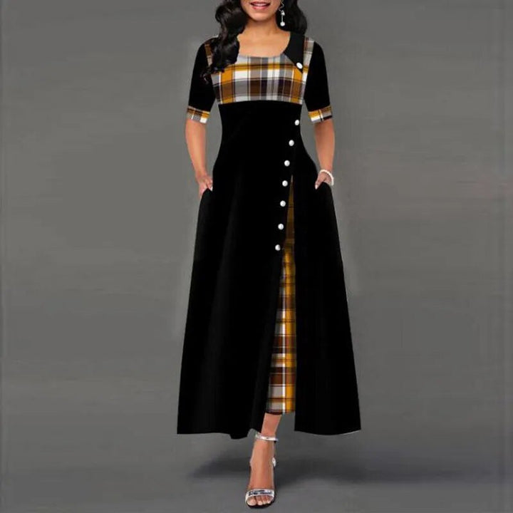 Damen kariertes Kleid mit halben Ärmeln