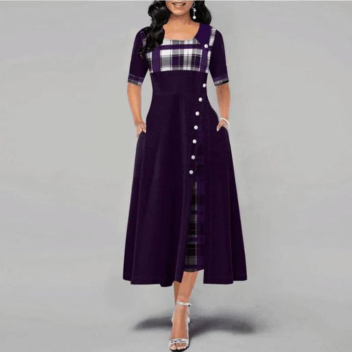 Damen kariertes Kleid mit halben Ärmeln