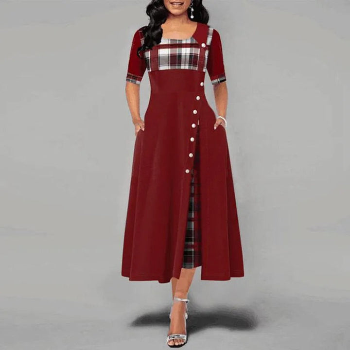 Damen kariertes Kleid mit halben Ärmeln