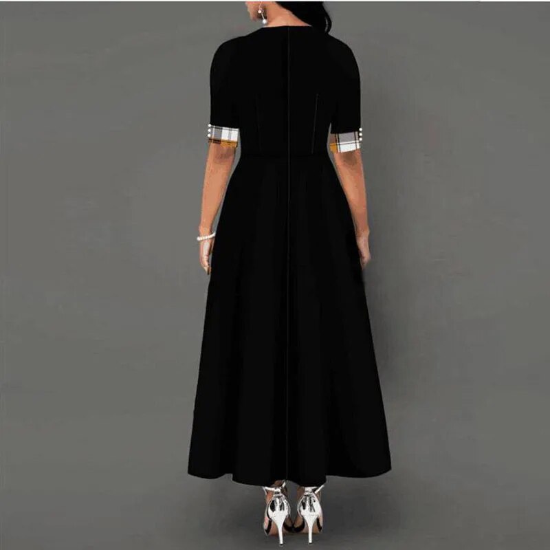 Damen kariertes Kleid mit halben Ärmeln