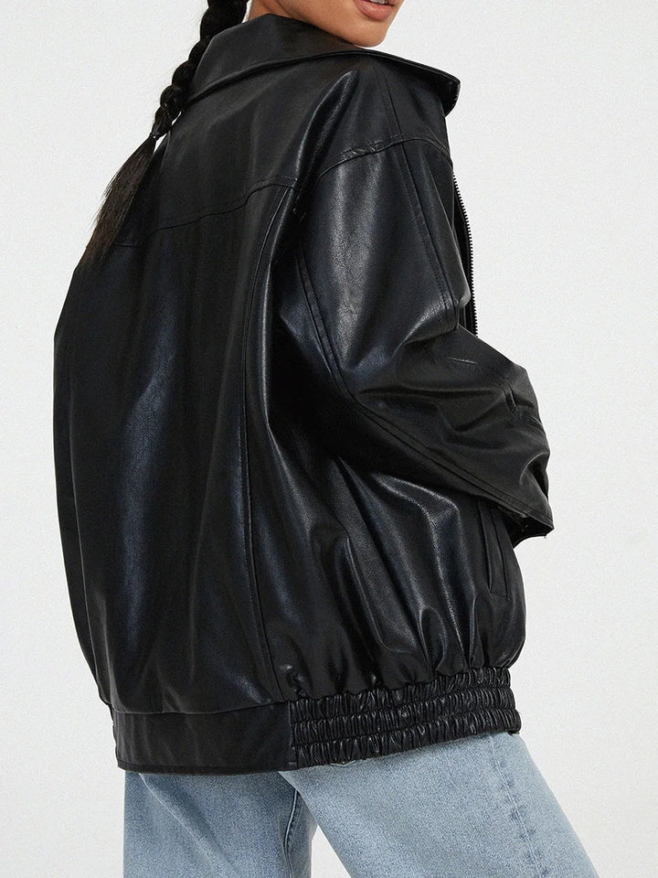 W&W Mode | Übergroße Leder-Bomberjacke mit trendigem Design