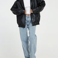 WW | Übergroße Leder-Bomberjacke mit trendigem Design