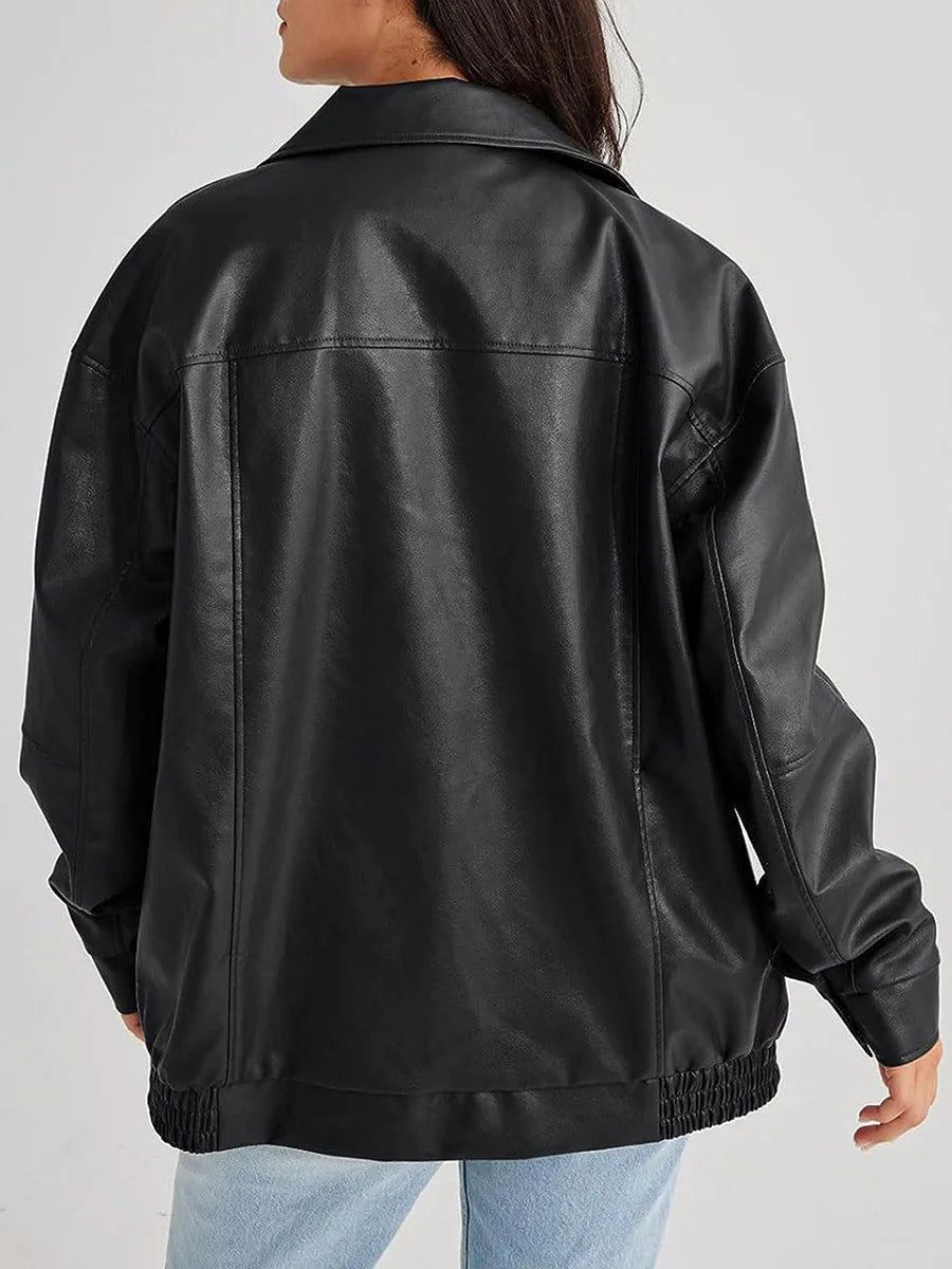 W&W Mode | Übergroße Leder-Bomberjacke mit trendigem Design