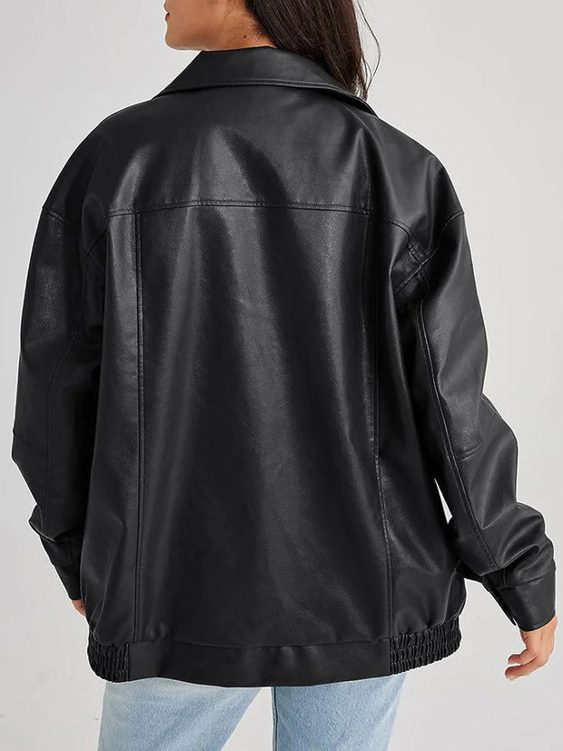 WW | Übergroße Leder-Bomberjacke mit trendigem Design
